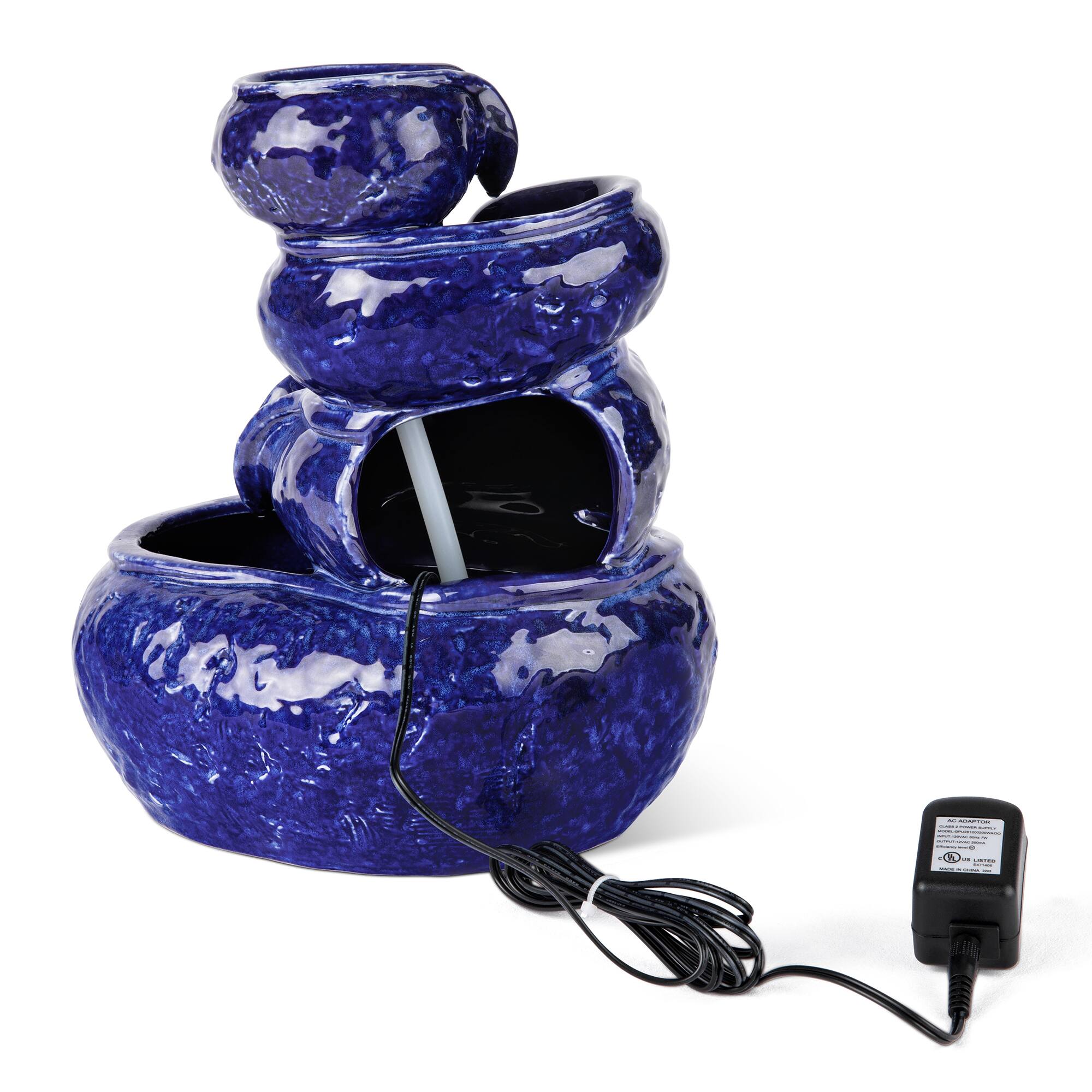 Glitzhome® 11.75" 4-Tier Cobalt Blue Tabletop Fountain with Pump